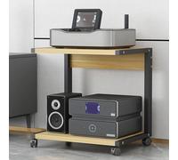 Speaker Stand Mobile Printer Stand Record Player Table 2-Tier TV Unit Wooden Rolling Side Table for Home Office & School (Wood Color 50x40x55cm)