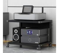 Speaker Stand Mobile Printer Support Rolling Side Table 2-Tier TV Stand Wooden Record Player Furniture for Home Office School (Black 50x40x40cm)