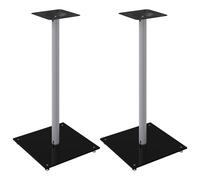 Speaker Stands 2 pcs Black and Silver Tempered Glass 1 Pillar Design vidaXL