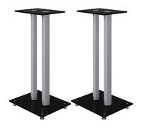 Speaker Stands 2pcs Black and Silver Tempered Glass 2 Pillars Design vidaXL