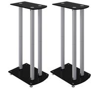 Speaker Stands 2pcs Black and Silver Tempered Glass 3 Pillars Design vidaXL