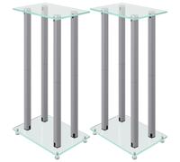 Speaker Stands Floor Stand 2pcs Silver Tempered Glass 4 Pillars Design vidaXL