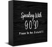 Speaking With God Please Do Not Disturb Home Office Decor Wooden Box Sign, Decorative Positive Office Desk Accessories Wood Plaque Wood Table Sign For Tv Cabinet Shelf 5 X 5 Inch