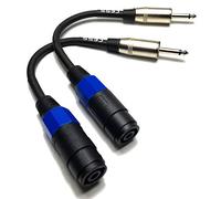 Speakon Female to 1/4" Male TS Speaker Cable, 6 in, 2-Pack | 1/4" TS audio plug to speak-on female jack adapter for speaker cable.
