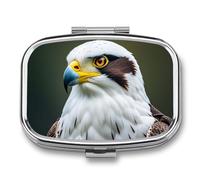 Spear Falcon, White Eagle Pill Box, 2 Compartment Medicine Pill Case, Portable Pill Organizer for Pocket Or Purse Decorative Metal Medicine Vitamin Organizer