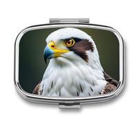 Spear Falcon White Eagle Pill Box with 2 Compartments, Portable Pill Organizer for Pocket or Purse, Decorative Metal Medicine and Vitamins Organizer