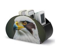 Spear Falcon, White Eagle Remote Control Holder, TV Remote Caddy Storage Box, Leather Desktop Organizer, PU Pencil Holder, Stationary Organizer for Living Room Office (5 Compartments)