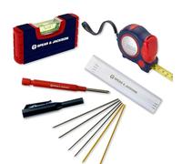 Spear & Jackson DHTS3PS 3-Piece Mark & Measure Set - Deep Hole Pencil, 100mm (4") Pocket Spirit Level, 5m (16ft) Tape Measure - Essential Tools for Accurate & Efficient Marking & Measuring