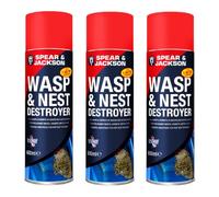 Spear & Jackson Wasp & Nest Destroyer 3 x 600ml Aerosol Spray - Up to 5 Metre Power Spray - for Indoor & Outdoor Wasp and Hornet Nest Treatment