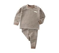 Spearmint Baby Shoes Boys Autumn Winter Striped Cotton Long Sleeve Pants Pullover Sleepwear Set Clothes (Khaki, 2-3 Years)