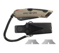 Spec Ops Tools Safety Knife Box Cutter, Includes Holster & Lanyard, 3% Donated to Veterans, Black/tan