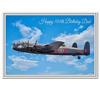 Special 100th Birthday Cards - Unusual Unique - Happy One hundredth 100 year old (Dad 100th Birthday Card - Lancaster Airplane)