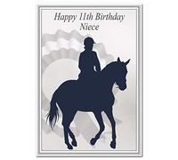 Special 11th Birthday Card Girl - Age Eleven - Unusual Unique Best 11 year old (Niece 11th Bday - Horse Rider Silhouette)