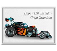 Special 12th Birthday Cards - Unusual Unique Cool Happy Twelfth 12 year old boy (Great Grandson 12th Card - Dragster Car)