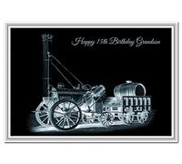 Special 15th Birthday Cards - Unusual Unique Cool Happy Fifteenth 15 year old (Grandson 15th Card - Stephenson's Rocket 1829)