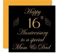 Special 16th Anniversary Card for Dad Mum Parents - Special Mum & Dad - Happy 16 Wedding Anniversary Cards from Son Daughter Family, 145mm Greeting Cards for Anniversaries