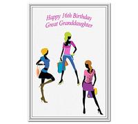 Special 16th Birthday Card - Teenage Girl - Unusual Unique Best Cool 16 year old (Great Granddaughter 16th Bday - Fashion Girls)