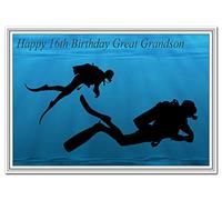 Special 16th Birthday Cards for him - Unusual Unique Cool Best 16 year old boy (Great Grandson 16th Bday Card - Scuba Diving theme)