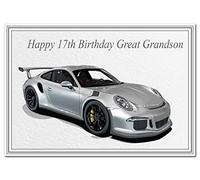Special 17th Birthday Cards - Unusual Unique Cool Happy Seventeenth 17 year old (Great Grandson 17th Card - Sports Car)