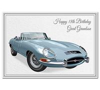 Special 18th Birthday Cards - Unusual Unique Cool - Happy Eighteenth 18 year old (Great Grandson 18th Card - E-Type Car)