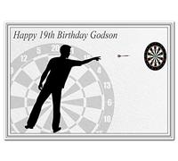 Special 19th Birthday Cards for him - Unusual Unique Cool Best 19 year old man (Godson 19th Bday Card - Darts theme)
