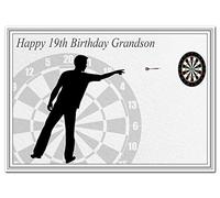 Special 19th Birthday Cards for him - Unusual Unique Cool Best 19 year old man (Grandson 19th Bday Card - Darts theme)