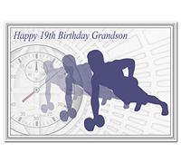 Special 19th Birthday Cards for him - Unusual Unique Cool Best 19 year old man (Grandson 19th Bday Card - Fitness theme)