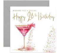 Special 28th Birthday Card for Women - Twenty Eight Years Old Birthday Card - Fabulous Pink Cocktail Gold Foil Glitter Design - Cute Sparkle Card for Her Bestie Sister Cousin Aunt Colleague