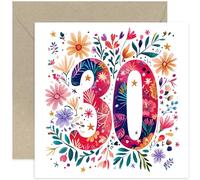 Special 30th Birthday Card for Woman - Beautiful and Joyful Floral Artwork for Her - Adult Milestone Age Colourful Design for Daughter, Granddaughter, Niece - Blank Design with Envelope