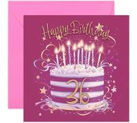 Special 36th Birthday Card for Her - Thirty Six Years Old Bday Greeting Cards - Fuscia Pink and Gold Cake Artwork for Girls and Women - Stylish and Traditional Female Style - Blank Inside