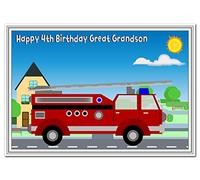 Special 4th Birthday Card Boy - Age Four - Unusual Cute Unique 4 year old (Great Grandson 4th Bday - Kids Fire Engine)