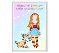 Special 4th Birthday Card Girl - Age Four - Unusual Cute Unique Best 4 year old (Great Granddaughter 4th Bday - Girl and Puppy Dog)