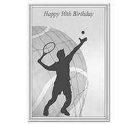 Special 50th Birthday Cards for him - Unusual Unique Cool Best 50 year old man (Happy 50th Bday Card - Tennis theme)