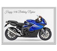 Special 50th Birthday Cards - Unusual Unique Cool - Happy Fiftieth 50 year old (Nephew 50th Birthday Card - Motorbike)