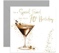 Special 70th Birthday Cards for Female Friend, Special BDay Gift for Her, Espresso Martini Cocktail Design with Gold Foil Sparkle for Women, Premium Present with Envelope, Blank Inside
