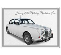 Special 70th Birthday Cards - Unusual Unique Cool Happy Seventieth 70 year old (Brother in Law 70th Birthday Card - 1960 Jag Car)