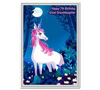 Special 7th Birthday Card Girl - Age Seven Unusual Cute Unique Best 7 year old (Great Granddaughter 7th Bday - Forest Unicorn)
