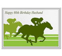 Special 80th Birthday Cards for him - Unusual Unique Cool 80 year old man (Husband 80th Bday Card - Horse Racing theme)