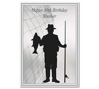 Special 80th Birthday Cards - Unusual Unique Cool - Happy Eightieth 80 year old (Brother 80th Birthday Card - Fishing Theme)