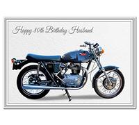 Special 80th Birthday Cards - Unusual Unique Cool - Happy Eightieth 80 year old (Husband 80th Birthday Card - BSA Motorbike)