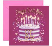 Special 85th Birthday Card for Her - Eighty Five Years Old Bday Greeting Cards - Fuscia Pink and Gold Cake Artwork for Girls and Women - Stylish and Traditional Female Style - Blank Inside