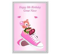 Special 8th Birthday Card Girl - Age Eight Unusual Cute Unique 8 Year Old (Great Niece 8th Bday - Mouse & Pink Trainer)