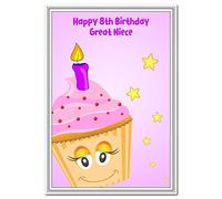 Special 8th Birthday Card Girl - Age Eight Unusual Cute Unique Best 8 year old (Great Niece 8th Bday - Cupcake Happy Cake)