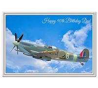 Special 90th Birthday Cards - Unusual Unique Cool - Happy Ninetieth 90 Year Old (Dad 90th Birthday Card - Spitfire Airplane)