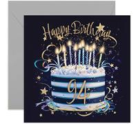 Special 94th Birthday Card for Him - Ninety Four Years Old Birthday Greeting Cards - Navy Blue and Gold Birthday Cake Artwork Birthday Cards for Men - Stylish and Traditional Male Birthday Cards