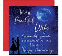 Special Anniversary Card for Wife from Husband - Once in a Blue Moon - Cute Romantic Wedding Anniversary Card for Women Her, 145mm Greeting Cards Fiance Fiancee