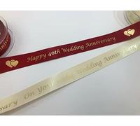 Special Anniversary Printed Ribbon with Metallic Print 25mm x 1 Metre Length (40th onto Red)