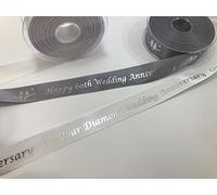 Special Anniversary Printed Ribbon with Metallic Print 25mm x 1 Metre Length (60th onto Platinum)