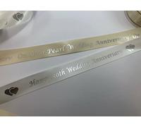 Special Anniversary Printed Ribbon with Metallic Print 25mm x 1 Metre Length (Pearl onto Cream)
