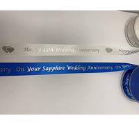 Special Anniversary Printed Ribbon with Metallic Print 25mm x 1 Metre Length (Sapphire onto Blue)